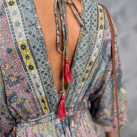 Boho Floral Maxi Dress in Dusty Blue & Pink - Picture 5 of 6